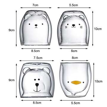 MOOVGTP 4Pcs Cute Coffee Mugs, Bear Duck Cat Tea Cup Double Wall Glass Mugs Milk Cup for Office and Personal Birthday 4 Count Pack of 1 201211ZY074444 8997 1506569821
