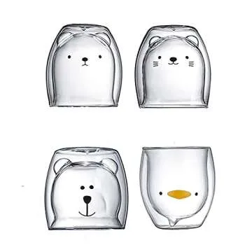 MOOVGTP 4Pcs Cute Coffee Mugs, Bear Duck Cat Tea Cup Double Wall Glass Mugs Milk Cup for Office and Personal Birthday 4 Count Pack of 1 201211ZY074444 8997 1506569821