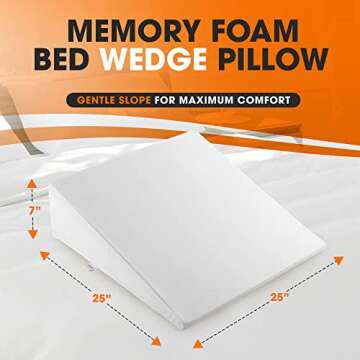 Cheer Collection Premium Memory Foam Bed Wedge Pillow for Acid Reflux, Sleeping Gentle Incline Cushion for Support of Head and Back - 25" x 25" x 6.5", White