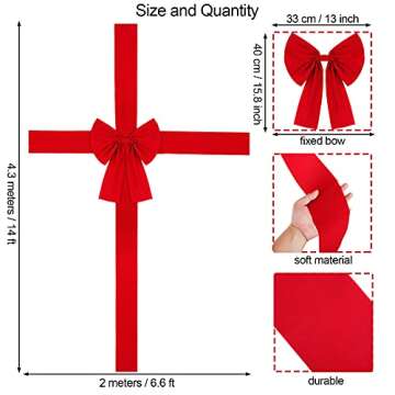 WILLBOND Christmas Cabinet Door Ribbon Bow Large Red Bow Christmas Wreath Bow Christmas Tree Bow Fes...