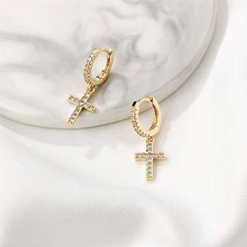 Elegant Cross Earrings for Women Huggie Hoop