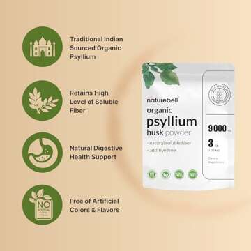 NatureBell Organic Psyllium Husk Powder 3 Lbs - Keto Friendly Fiber