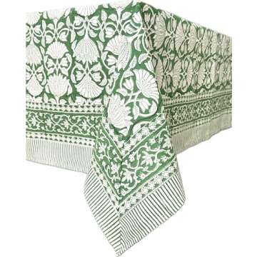 ATOSII Meadow Green 100% Cotton Fall Tablecloth, Handblock Print Square Table Cover for Kitchen Dining Linen I Parties, Weddings, Outdoors, Easter Table Cloth Decor 60 X 60 Inches I 4 Seater