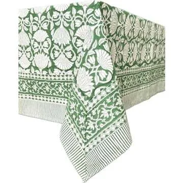 ATOSII Meadow Green 100% Cotton Fall Tablecloth, Handblock Print Square Table Cover for Kitchen Dining Linen I Parties, Weddings, Outdoors, Easter Table Cloth Decor 60 X 60 Inches I 4 Seater