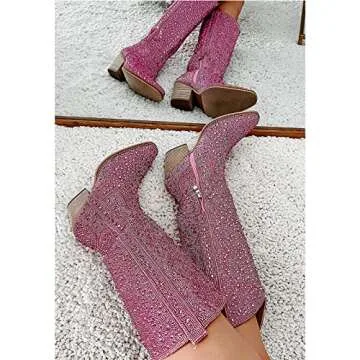 MUCCCUTE Pink Rhinestone Western Boots for Women