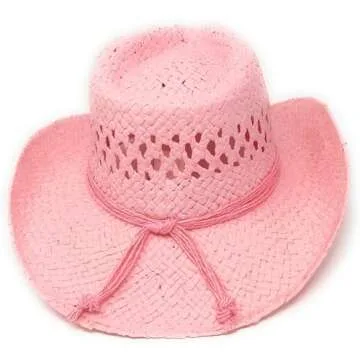 Boho Hip Cowgirl Hat with Heart Concho, Natural Toyo Straw, Shapeable Brim (Pink)