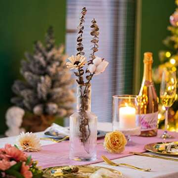 Glasseam Glass Vase for Flowers, Clear Small Flower Vase for Decor, Modern Decorative Bud Vases Bottle Shaped for Rustic Home Living Room Decorations Wedding Table Centerpieces, 9.44" Tall