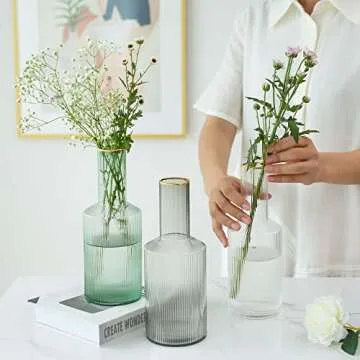 Glasseam Glass Vase for Flowers, Clear Small Flower Vase for Decor, Modern Decorative Bud Vases Bottle Shaped for Rustic Home Living Room Decorations Wedding Table Centerpieces, 9.44" Tall