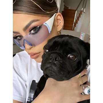 AIEYEZO Rimless Y2K Sunglasses Women Men Oversized Fashion Wrap Around Frameless Sun Glasses (Blue)