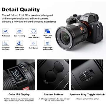 VILTROX 16mm f1.8 F1.8 Autofocus Prime Lens for Sony E Mount Lens,FE Large Aperture Wide-Angle Lens with Built-in LCD Screen Compatible for Sony a7 a7C a7III a7RIII a7RIV a7RV a9 a6100