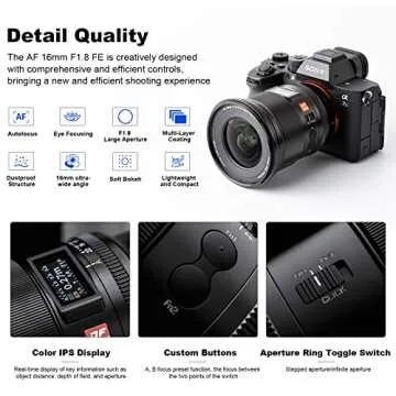 VILTROX 16mm f1.8 F1.8 Autofocus Prime Lens for Sony E Mount Lens,FE Large Aperture Wide-Angle Lens with Built-in LCD Screen Compatible for Sony a7 a7C a7III a7RIII a7RIV a7RV a9 a6100