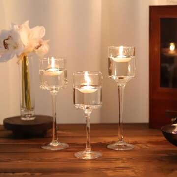 Glass Candleholders Tea Light Candle Holders Clear Wedding Weddings Hurricane Tall Elegant Ideal for Dining Party Home Decor Parties Table Settings Gifts Different Sizes (1 Set Small Clear)
