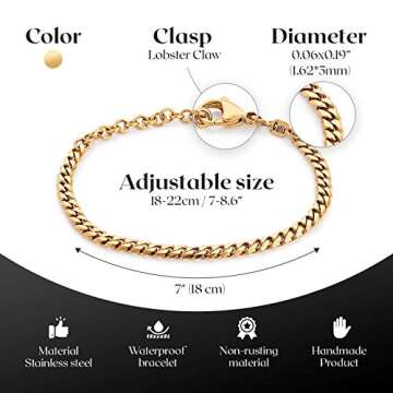 Galis Mens Bracelet - Cuban Link Chain For Men Gold Plated Over Premium Stainless Steel, This Silver Cuban Link Chain is THE gift for your man in life, Gold Bracelet For Men 7" long and 5mm thick