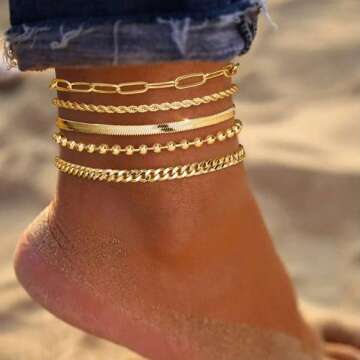 Poxtex Gold Anklet Set: Stackable & Waterproof for Women's Fashion