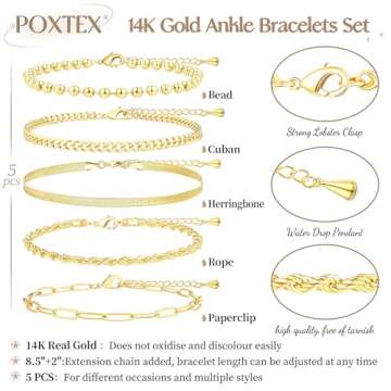 Poxtex Gold Anklets for Trendy Women, Waterproof & Stylish