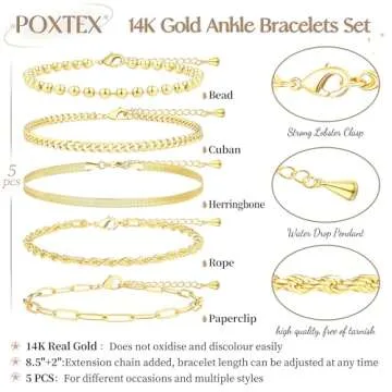 Poxtex Gold Anklets for Trendy Women, Waterproof & Stylish