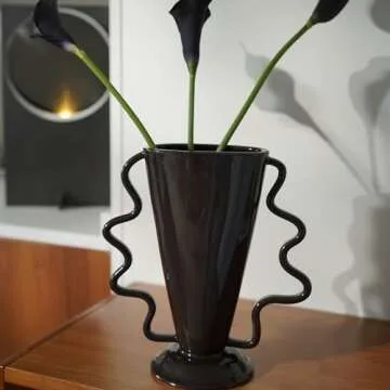 Wild Works Brown Rotary Vase, 9.85” Tall Vintage Decor Vases Medieval Flower Vessel Living Room Entrance Personalized Simple Wabi Sabi Decorative Ornament Ceramic Ornament