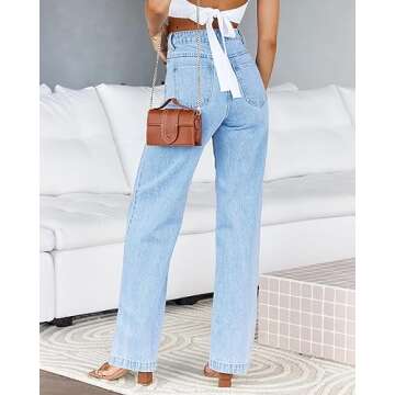 Cicy Bell Women's High Waisted Jeans Boyfriend Baggy Straight Leg Casual Denim Pants with Pockets Li...