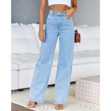 Cicy Bell Women's High Waisted Jeans Boyfriend Baggy Straight Leg Casual Denim Pants with Pockets Light Blue