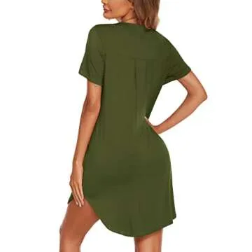 Ekouaer Women Sleepshirt Button Sleep Gown Short Sleeve Loose Postpartum Dress Army Green