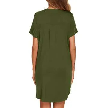 Ekouaer Women Sleepshirt Button Sleep Gown Short Sleeve Loose Postpartum Dress Army Green