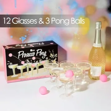 Talking Tables Prosecco Pong Drinking Party Game Includes Balls | Games for Bachelorette Party, Girls Night, Birthday, Bridal Shower, NYE, Christmas, 12 Glasses