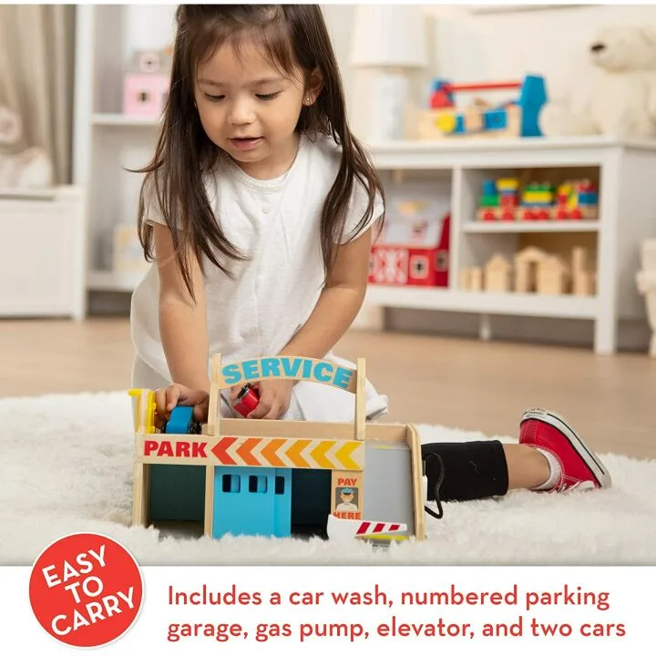Melissa & Doug Parking Garage with Wooden Cars
