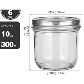 KAMOTA Wide Mouth Mason Jars 10 oz, 10oz Mason Jars Canning Jars Jelly Jars With Wide Mouth Lids and...
