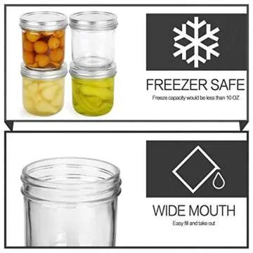 KAMOTA Wide Mouth Mason Jars 10 oz, 10oz Mason Jars Canning Jars Jelly Jars With Wide Mouth Lids and Bands, Ideal for Jam, Honey, Wedding Favors, Shower Favors, Baby Foods, 6 PACK