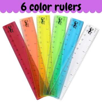 Mr. Pen-, 6 inch, 6 Pack, Assorted Colors. Clear, Rulers for School, with Inches and Centimeters for...