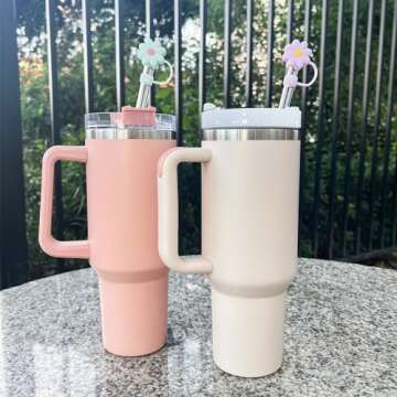 5 PCS Silicone Straw Covers Cap Compatible with Stanley 30&40 Oz Cup, 10mm Cute Flower Straw Toppers...