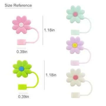 5 PCS Silicone Straw Covers Cap Compatible with Stanley 30&40 Oz Cup, 10mm Cute Flower Straw Toppers for Tumblers, Dust-Proof Drinking Straw Caps for Reusable Straws Tips Lids