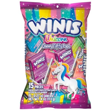 Winis Unicorn Chewy Taffy Pops Cotton Candy Flavor - 4.3 Oz Bag