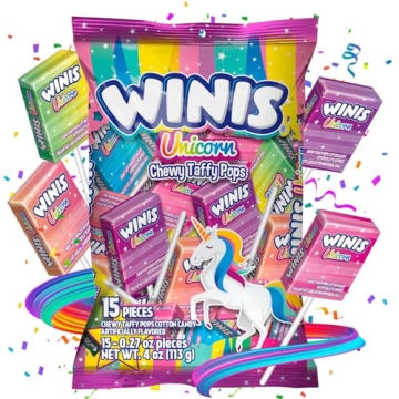 Winis Unicorn Chewy Taffy Pops Cotton Candy 4.3 Oz