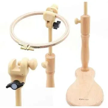Nurge 190-1 Adjustable Embroidery Table Stand and Embroidery Hoop , Cross Stitch Hoop Stand, Embroidery Hoop Holder. Hand Polished Natural Wood… (190/1 + 2 Embroidery Hoops)