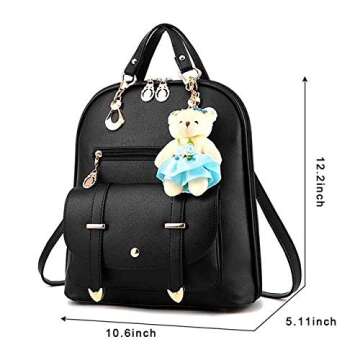 BAG WIZARD OASD Women's Backpack Leather Multi Way Girls School Cartoon Pendant, Black