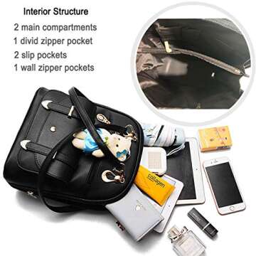 BAG WIZARD OASD Women's Backpack Leather Multi Way Girls School Cartoon Pendant, Black