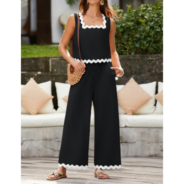 ZESICA Women's Summer Lounge Set Soft Linen Matching Outfit