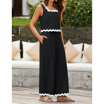 ZESICA Women's Summer Lounge Set Soft Linen Matching Outfit