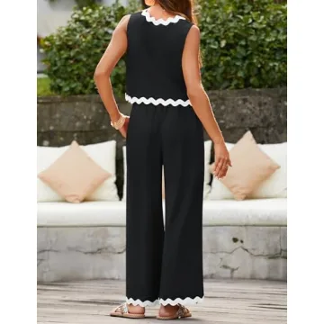 ZESICA Women's Summer Lounge Set Soft Linen Matching Outfit