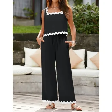 ZESICA Women's Summer Lounge Set Soft Linen Matching Outfit