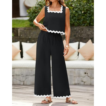 ZESICA Women's Summer Lounge Set Soft Linen Matching Outfit