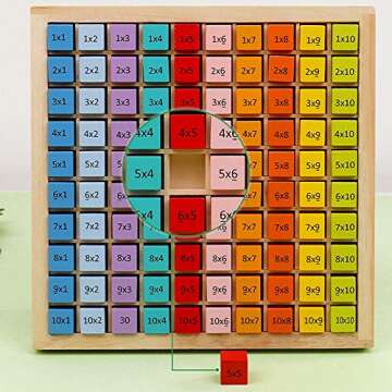 Umbresen Wooden Multiplication Board Game, 100 Cubes Blocks Montessori 10x10 Times Table Tray with Answers Preschool Learning Toys Gift for Children Kids (Multiplication Board)