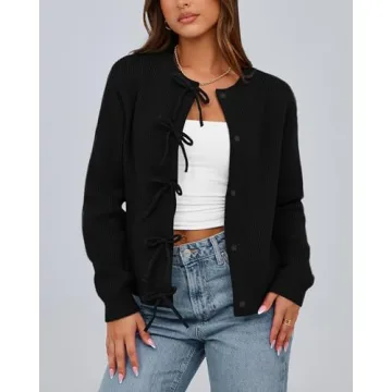 Trendy BTFBM Women's Bow Cardigan Sweater - Fall 2025