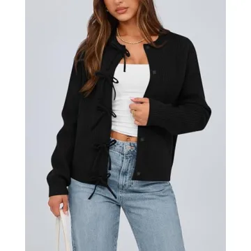 Trendy BTFBM Women's Bow Cardigan Sweater - Fall 2025