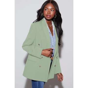 Dokotoo Women's Double Breasted Blazer - Casual Work Blazers with Pockets