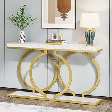 Tribesigns Gold Console Table, 55 inch Faux Marble Entryway Table Narrow Long Sofa Table, Modern Acc...