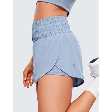 CRZ YOGA 2 in 1 High Waisted Running Shorts for Women 3" - Split Breathable for Athletic Tennis Gym Workout with Pockets The Breeze Blue Medium