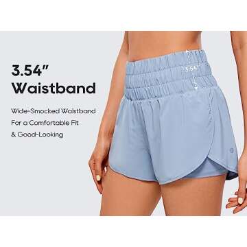 CRZ YOGA 2 in 1 High Waisted Running Shorts for Women 3" - Split Breathable for Athletic Tennis Gym Workout with Pockets The Breeze Blue Medium