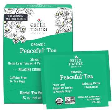 Earth Mama Organic Peaceful™ Tea | Stress Less! Calming, Relaxing Herbal Blend Safe for Pregnancy & Beyond, 16 Teabags Per Box (3-Pack)